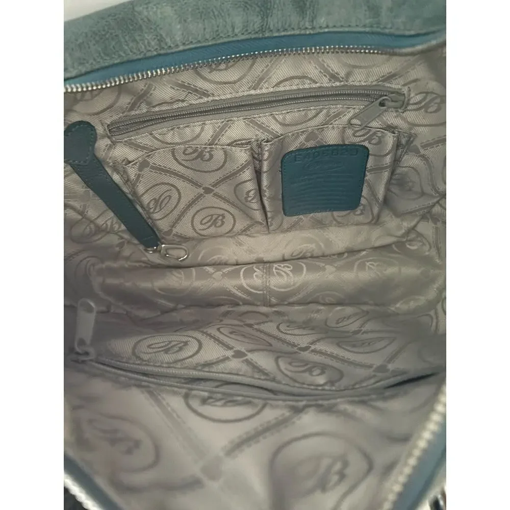 Brighton Hobo Handbag Bag Purse Braided Handle Silver Grommets Blue Turquoise